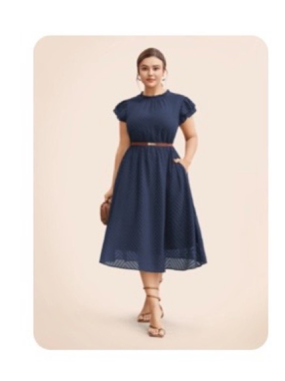 BloomChic Navy Midi Dress with Cap Sleeves (belt not included)